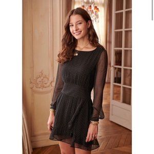 SEZANE Doria 100% Silk Chiffon Mini Dress Black and Ecru Polka Dots EU Size 34